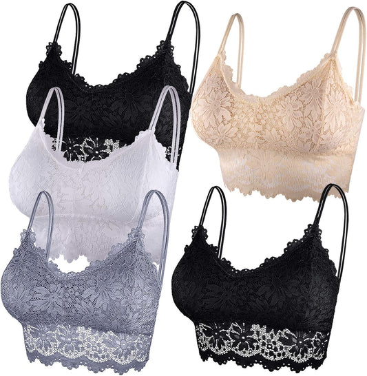 5 Pcs Lace Bralettes for Women Bralette Padded Lace Bandeau Bra